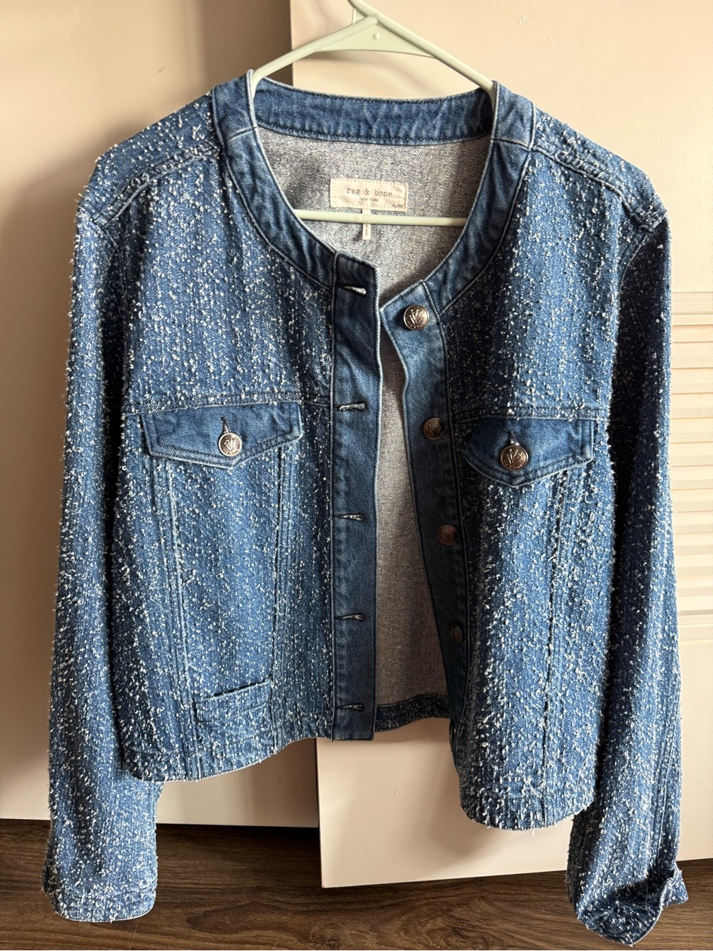 Rag & Bone Blue Cora Tweed-Effect Denim Jacket - Blue XL